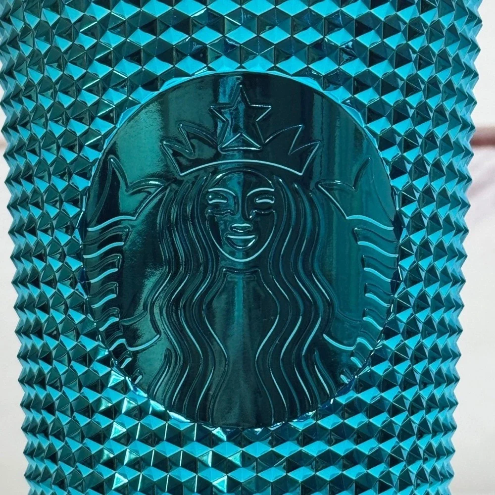 NWT / Starbucks Teal/Turquiose Studded Tumbler with Straw‎ / Sku0074